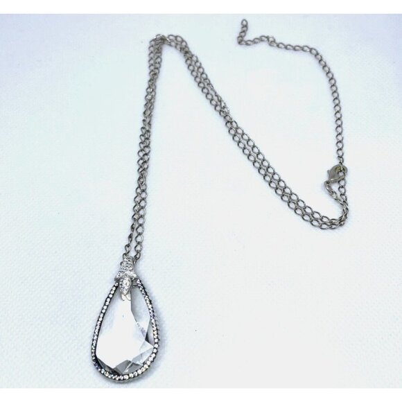 GA? 925 Sterling Silver Teardrop Pendant Chain Necklace Faceted Crystal - Picture 1 of 5
